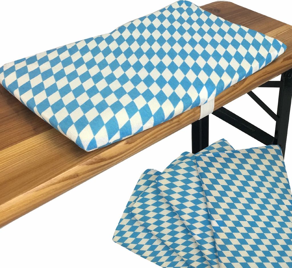 NYVI Bierbank Sitzkissen 36x25 cm NYVIGala 4er Set Bayrische Raute - Komfortable Sitzpolster für Bierbänke - Bierbankkissen mit elastischer Klett...