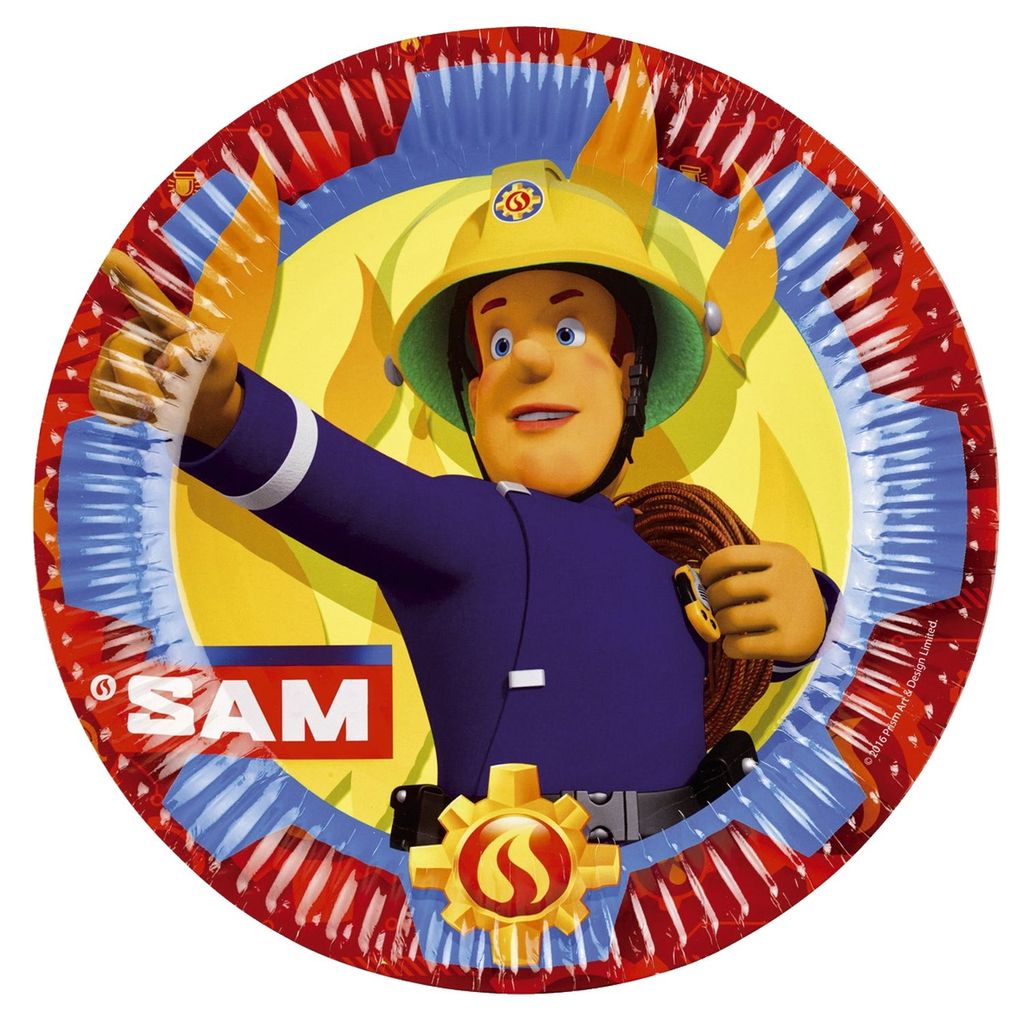 Motivteller Fireman Sam - Ø 23 cm, Pappe, 8 Stück Produktbild 