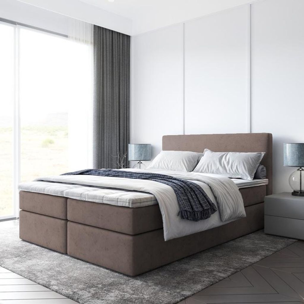 Bett Boxspringbett BERO Topper T25 mit Bettkästen - Doppelbett, Stauraum, Schlafzimmer, Polsterbett, Bettgestell (120x200, Braun - ITAKA 20)