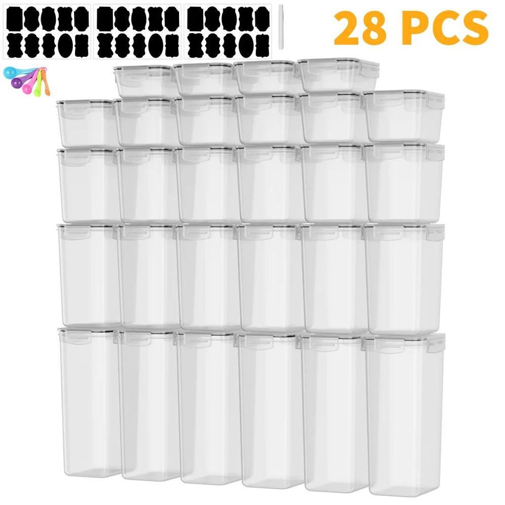 Luftdichte Lebensmittel Aufbewahrungsdosen Set - Kunststoff Vorratsdosen Küche - 15/28 Stück - Müsli Spender - Transparent mit Deckel - Farbe B