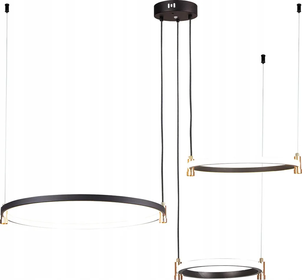 Lustre LED 3 anneaux noir anti-scintillement avec télécommande