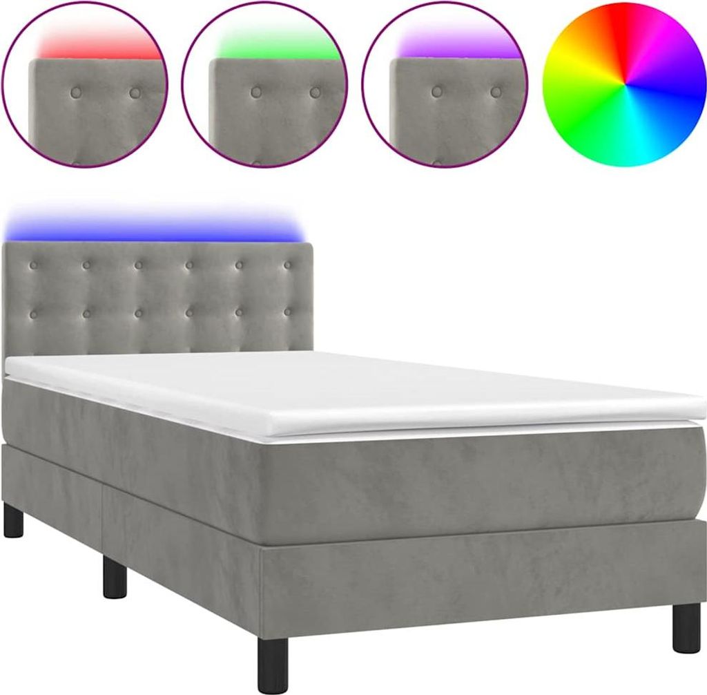 vidaXL Boxspringbett mit Matratze & LED Hellgrau 80x200 cm Samt
