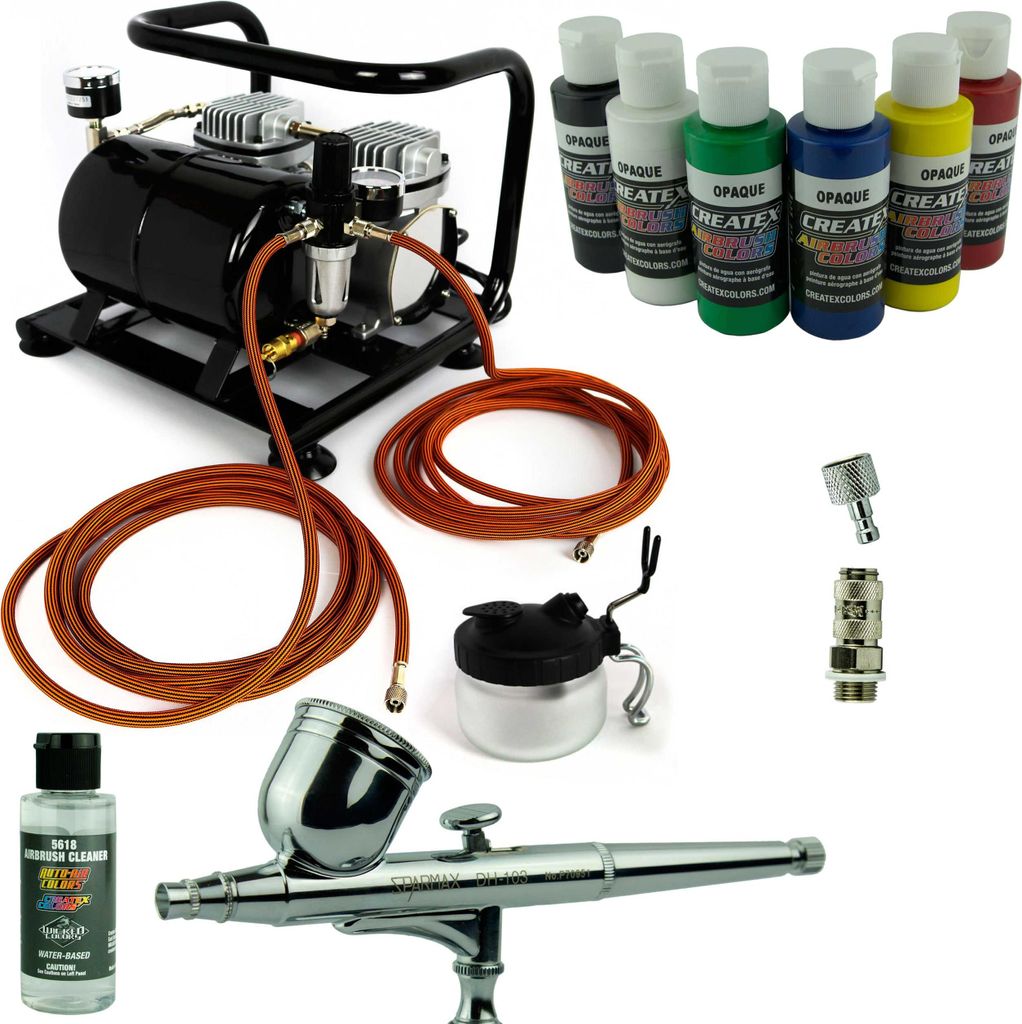 Komplett Airbrush Set Airbrushpistole Saturn Kompressor Sparmax Createx Farben