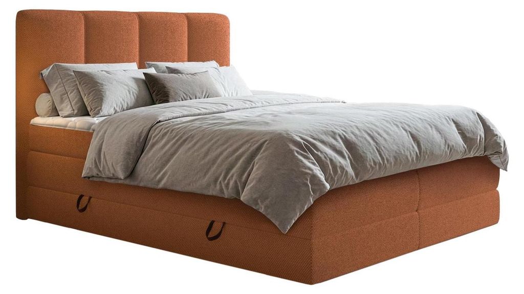 MIRJAN24 Boxspringbett mit zwei Bettkästen Point, Schlafzimmer Ehebett, Doppelbett mit Topper, Härtegrad H3 (Farbe: Onega 18, Größe: 160x200 cm)