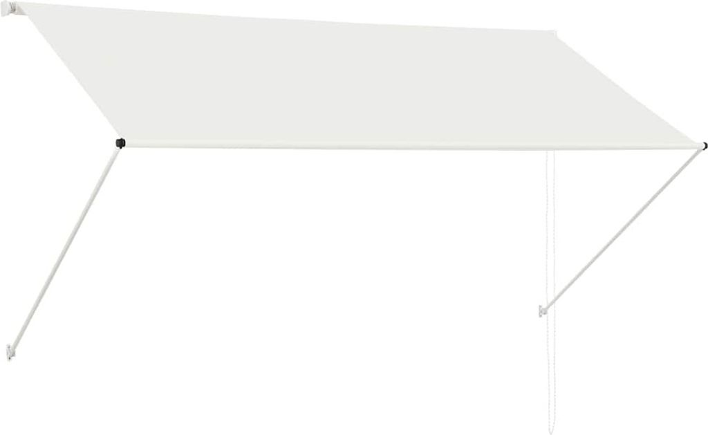 A white retractable awning is shown against a white background.