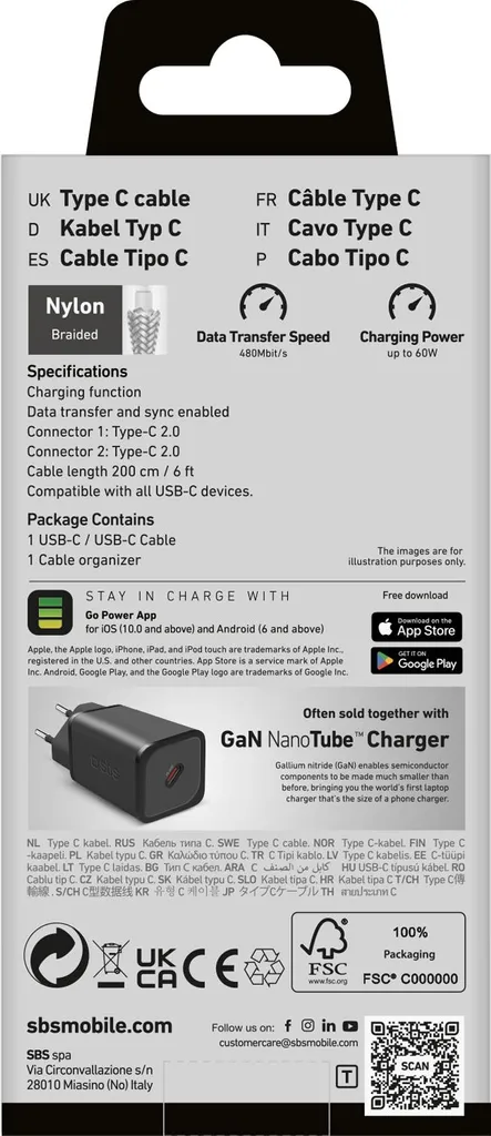 SBS TECABLETISSUE2G cavo USB 2 m USB C Grigio - 3