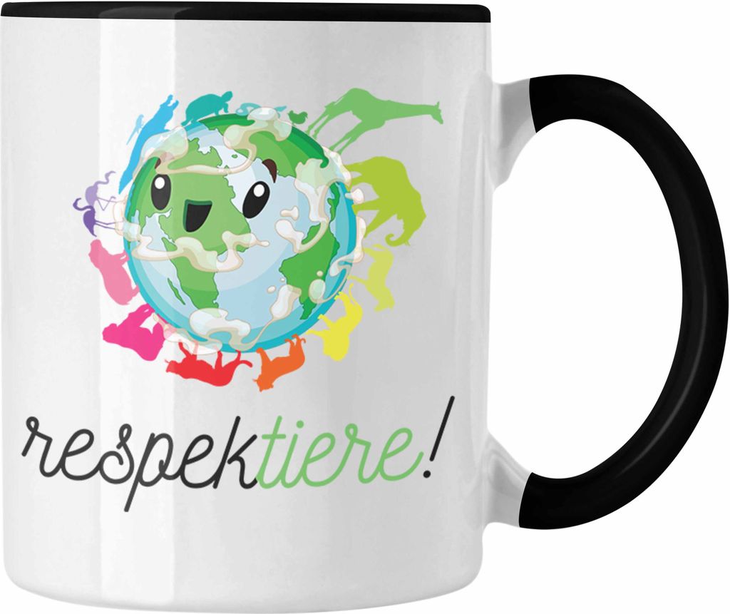 Trendation - Respek-Tiere Tierschutz Tasse Veganer Geschenk Vegan Vegetarier Geschenkidee Tierschutz (Schwarz)