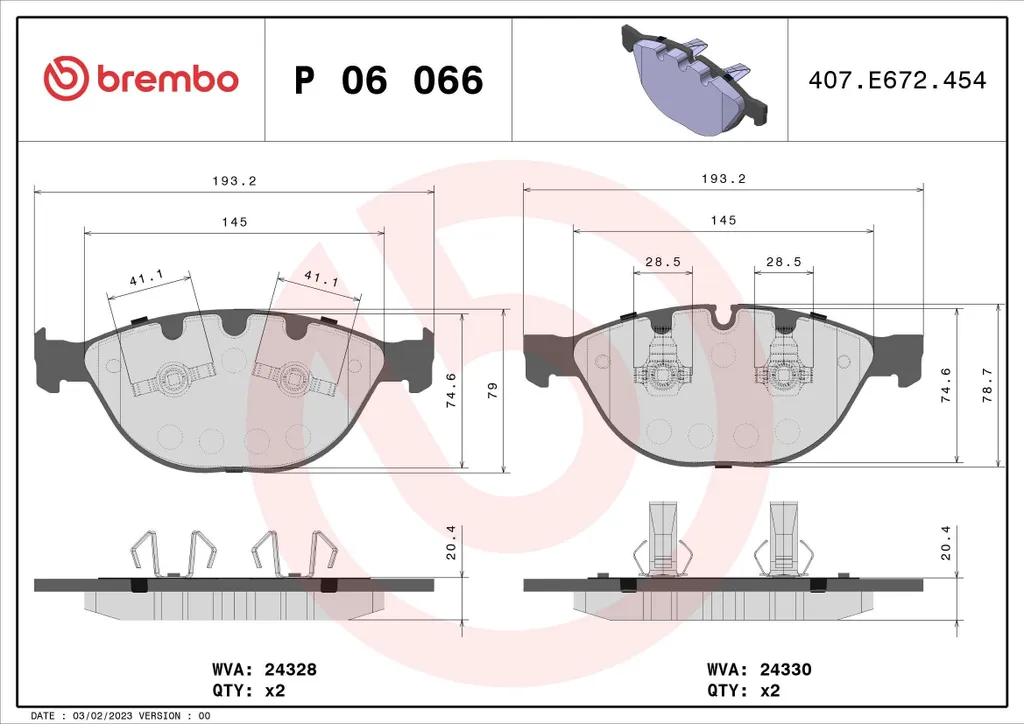 Plaquettes de frein Brembo P 06 066 performance et sécurité OE 34110300361