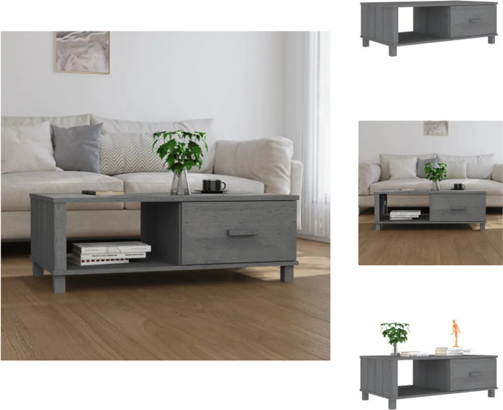 Table basse HAMAR 100 cm gris foncé en pin massif au style minimaliste