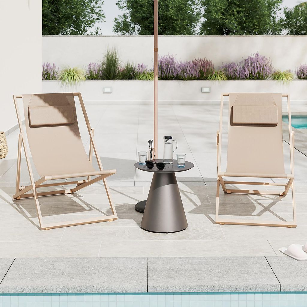 home24 Liegestuhl - 2er-Set - Stahl / Polyrattan Produktbild 