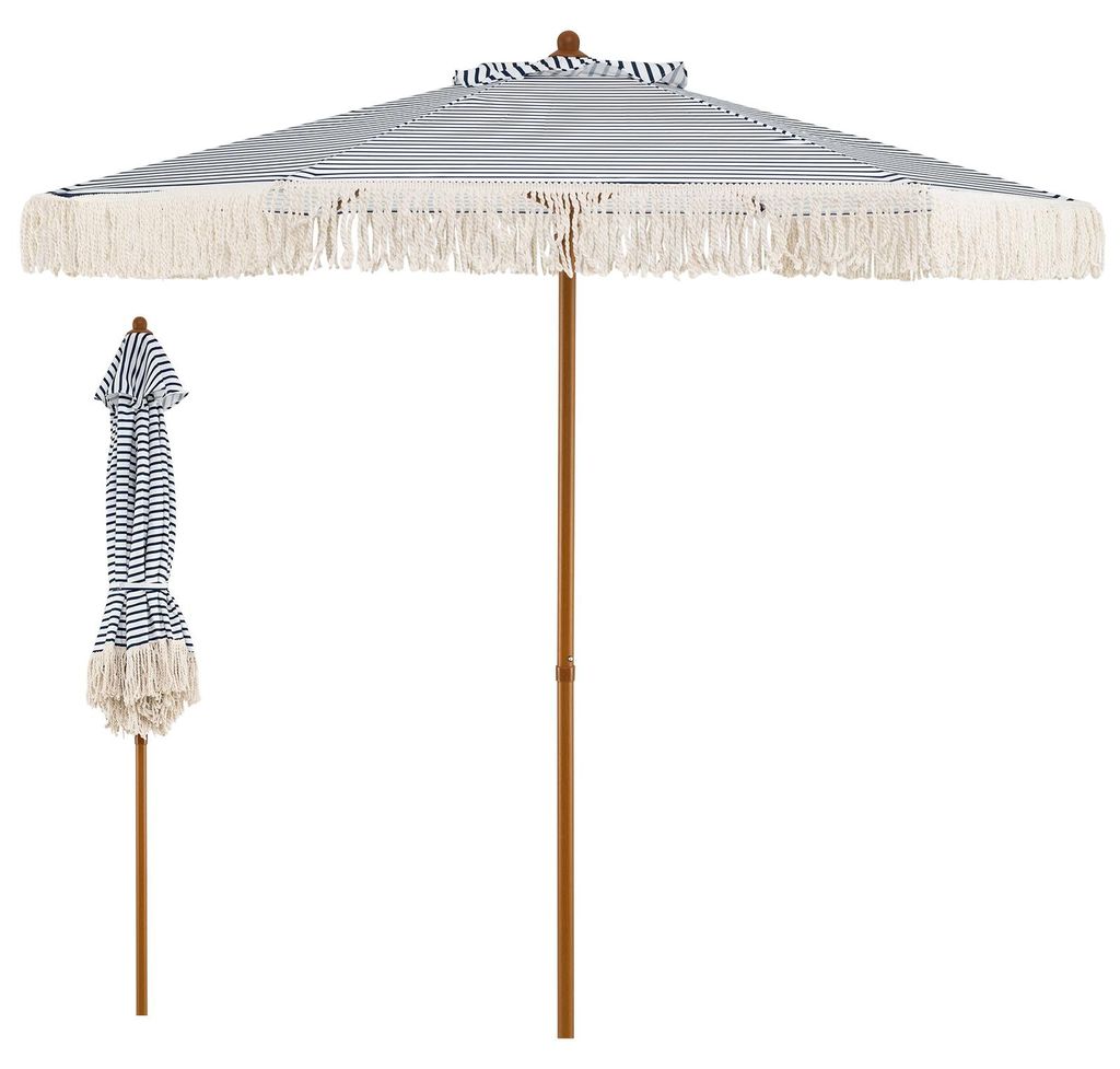 KOMFOTTEU Boho Sonnenschirm mit Fransen, 200 cm Gartenschirm mit Sonnenschutz,6-Metallrippen & Aluminiummast, Balkonschirm Marktschirm für Garte...