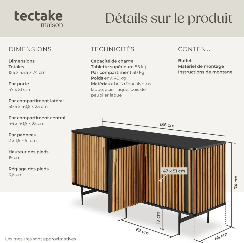 Buffet LINEO noir et marron avec compartiments de rangement design - 6