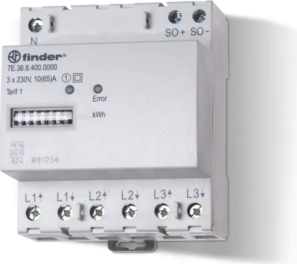 Compteur d'énergie électrique triphasé 65A Finder série 7E certifié MID
