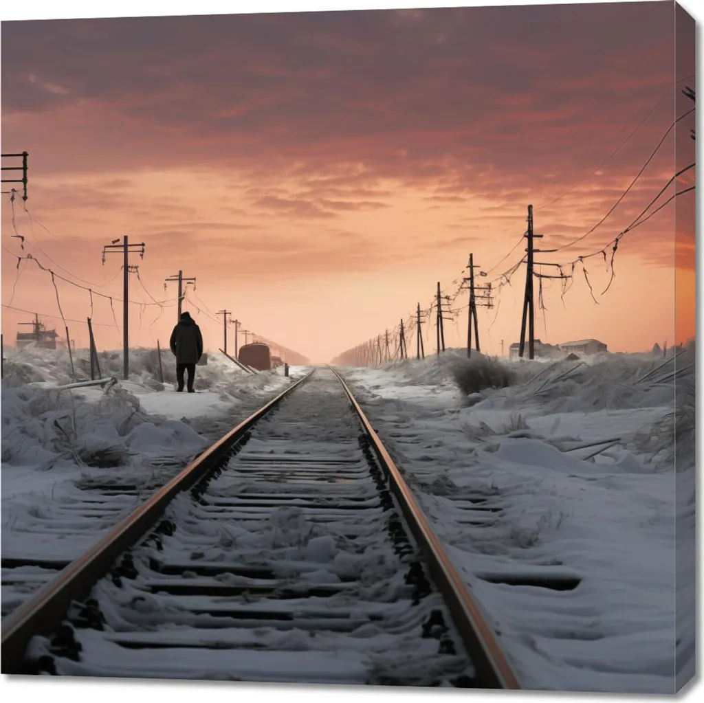 Image 90 x 90 cm Voyageur Crépuscule Hivernal - Tableau Déco Carré