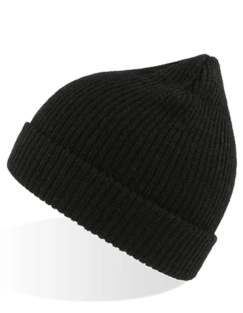 Atlantis WOLL Beanie Nero - Berretto Lana a Coste Caldo Taglia Unica