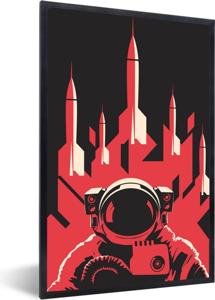 MuchoWow MuchoWow Gerahmtes Poster Astronaut - Rakete - Rosa 20x30 cm - Poster mit zchwarzem Bilderrahmen - Drucken - Bilder Poster im Rahmen