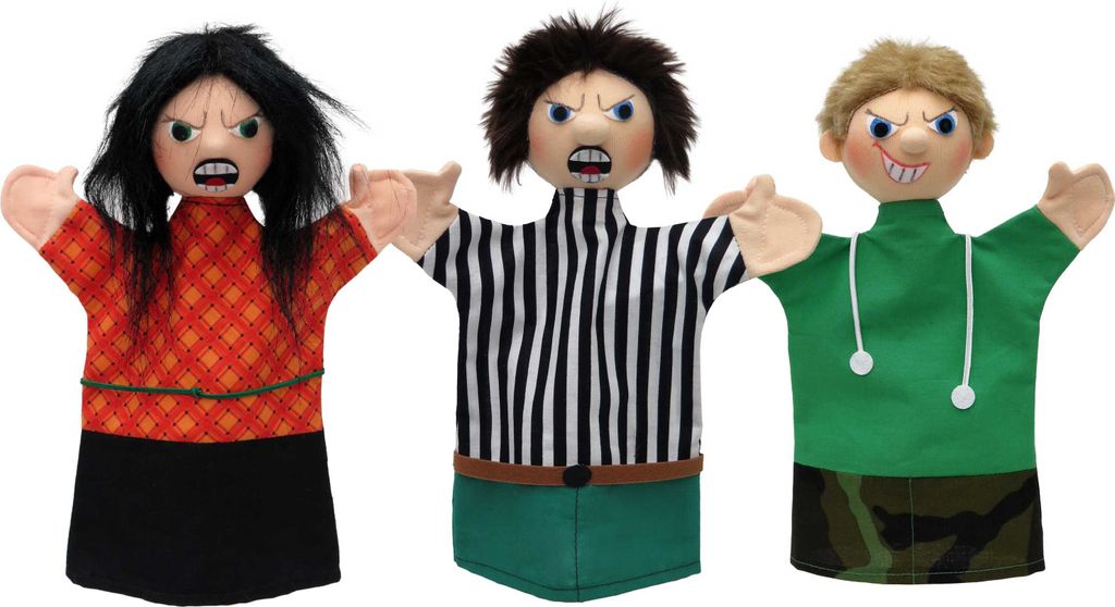 3er Set Handpuppen Mürrische Familie 27 cm Mehrfarbig, 22798P