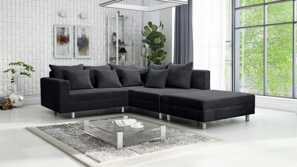 Wohnlandschaft Sofa Couch Ecksofa Eckcouch Cordstoff Produktbild 