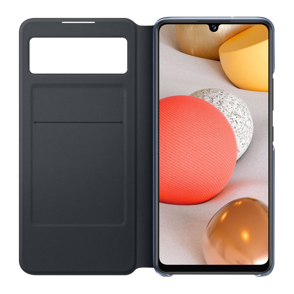 A smartphone with a flip case is shown open.