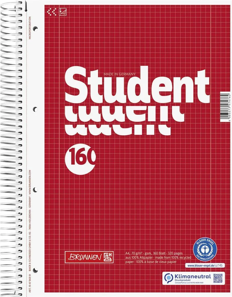 Bloc-notes A4 Ligné 28 BRUNNEN : Ne perdez plus vos notes de cours 5x