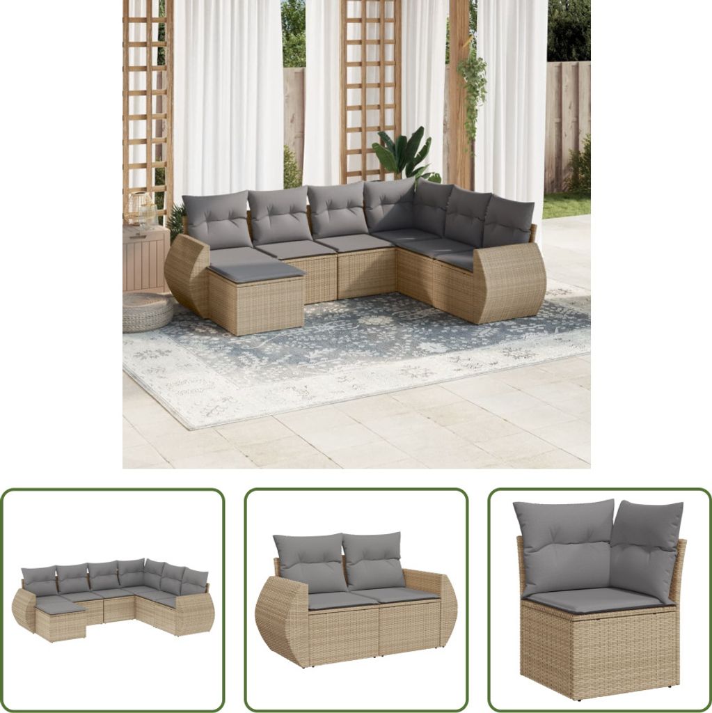 The Living Store 7-tlg. Garten-Sofagarnitur mit Kissen Beige Poly Rattan