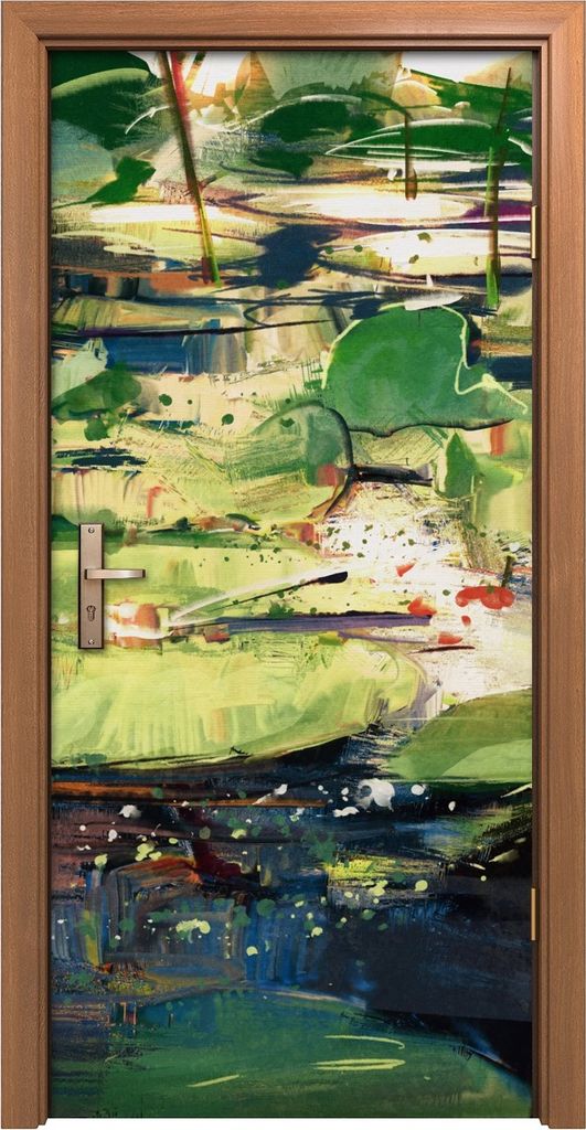 Türposter 90x200 cm Türaufkleber Türtapete Türfolie Klebefolie Malerei Wasser Lotus bunte