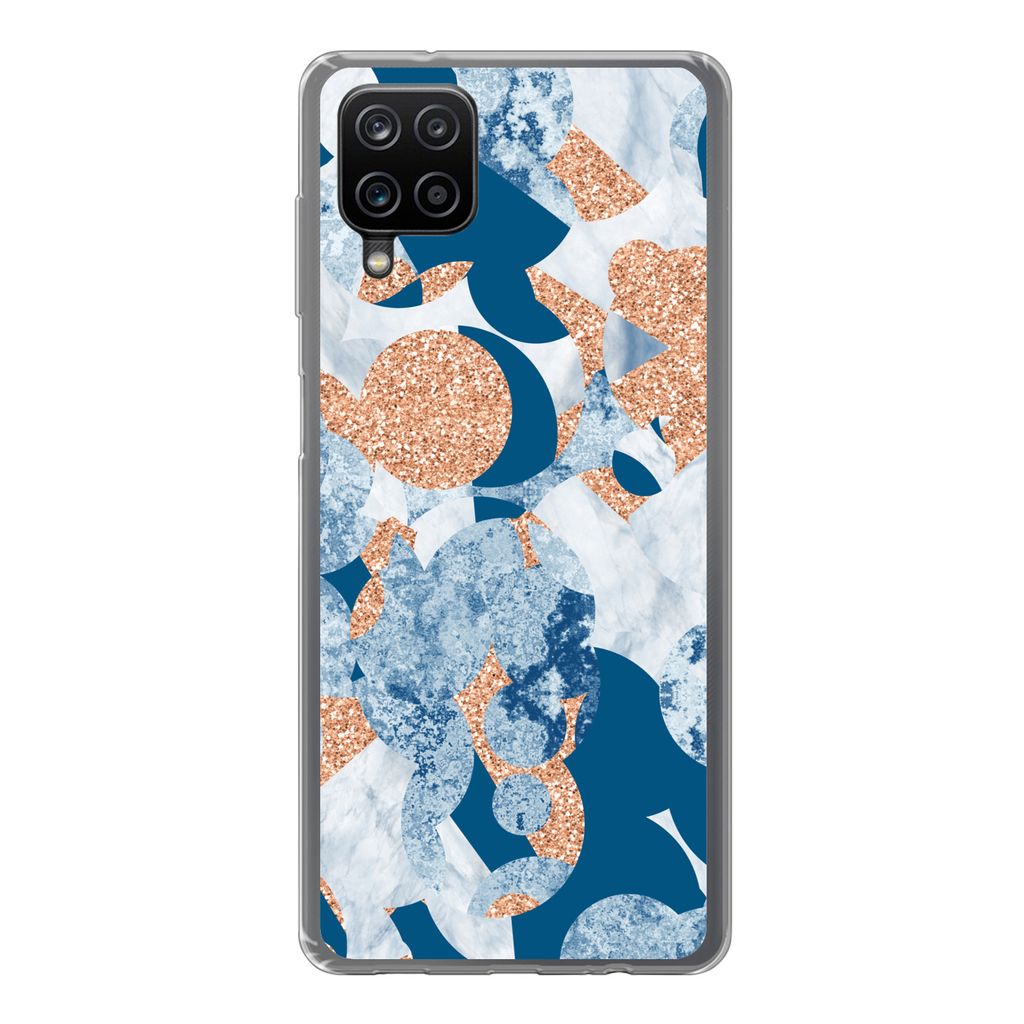 MuchoWow Handyhülle Schutzhülle Hülle für Samsung Galaxy A12 Marmor - Geometrische Formen - Glitter Silikon Softcase Handy Hülle - Bild