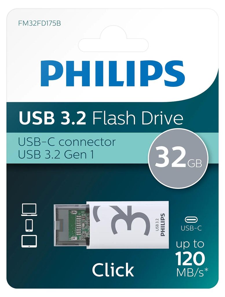 Philips USB-stick 32 GB USB-C USB 3.2 Click Edition lezen Productafbeelding 