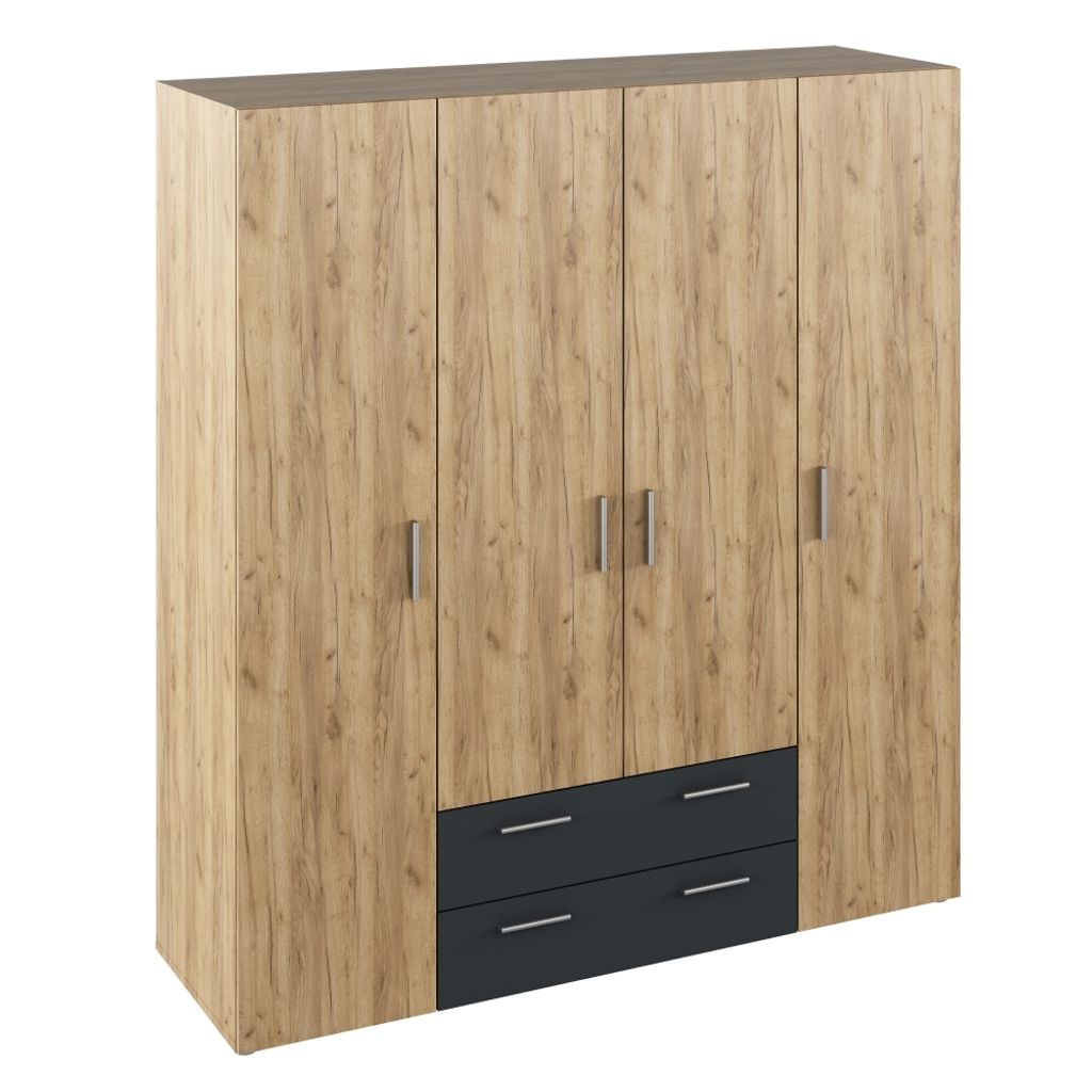 Kondela Korny viertüriger Kleiderschrank mit Schubladen – Artisan-Eiche / Graphit