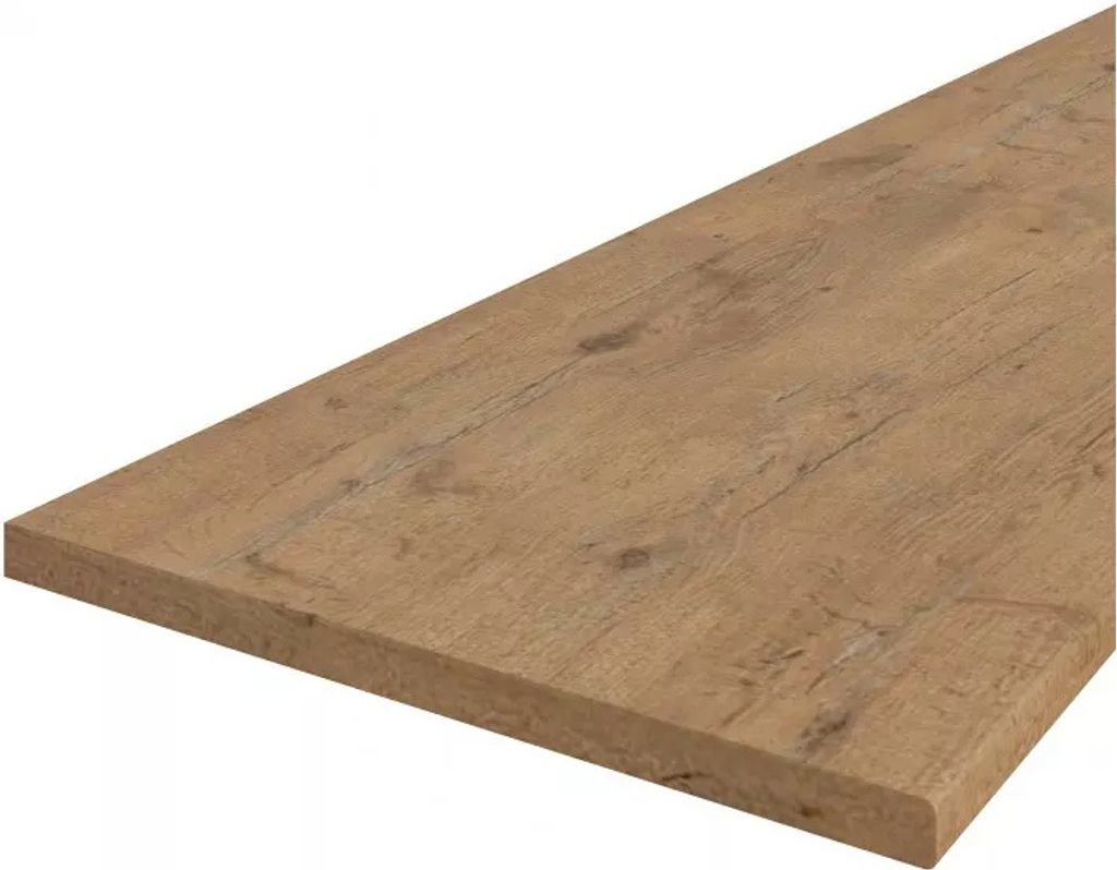 A close-up view of a wooden countertop or shelf against a white background.