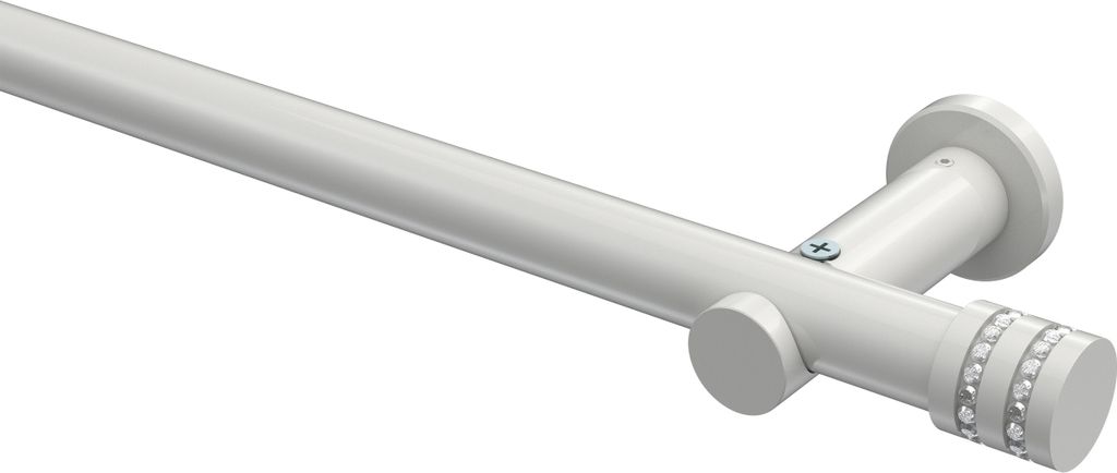 Interdeco Gardinenstange / Vorhangstange Weiß, Typ Platon Estana (Glitzerkappe) ohne Ringe, 20 mm Ø 1-läufig, 240 cm