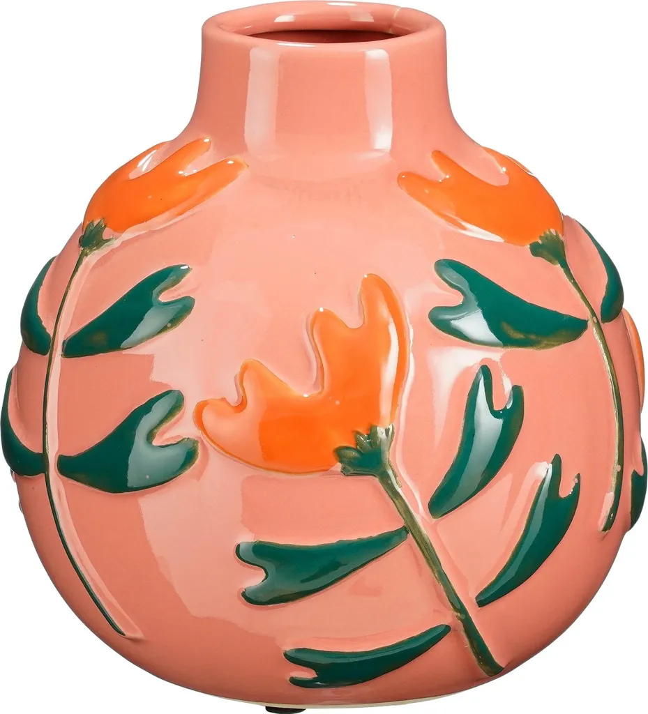 Vase Rond Rose en Céramique Artisanale Ava 20 cm - Finition Haut de Gamme