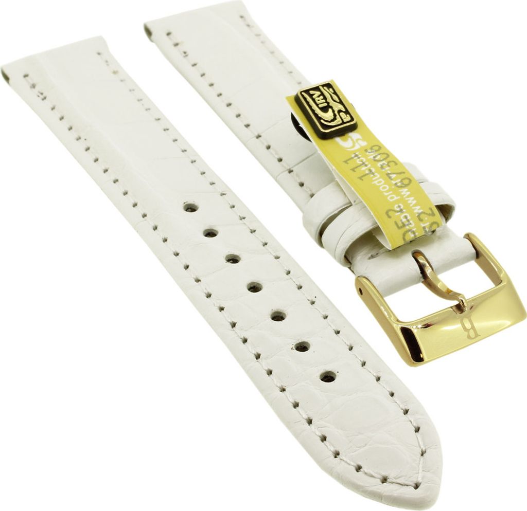 BARINGTON LOUISIANA Uhrenarmband | echt Krokoleder | weiß 35358, Stegbreite:20mm, Schließe:Gelbgolden