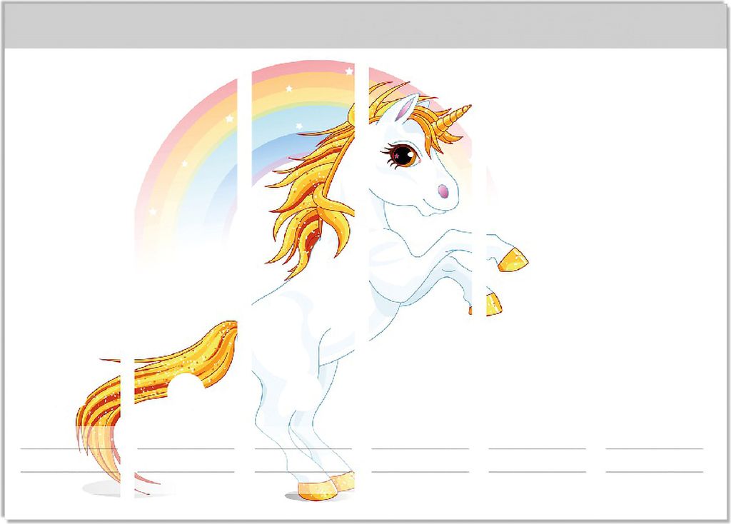 Wallario Ordnerrücken Sticker, selbstklebend für breite Ordner, 6 Stück, Motiv Weißes Einhorn vor einem Regenbogen