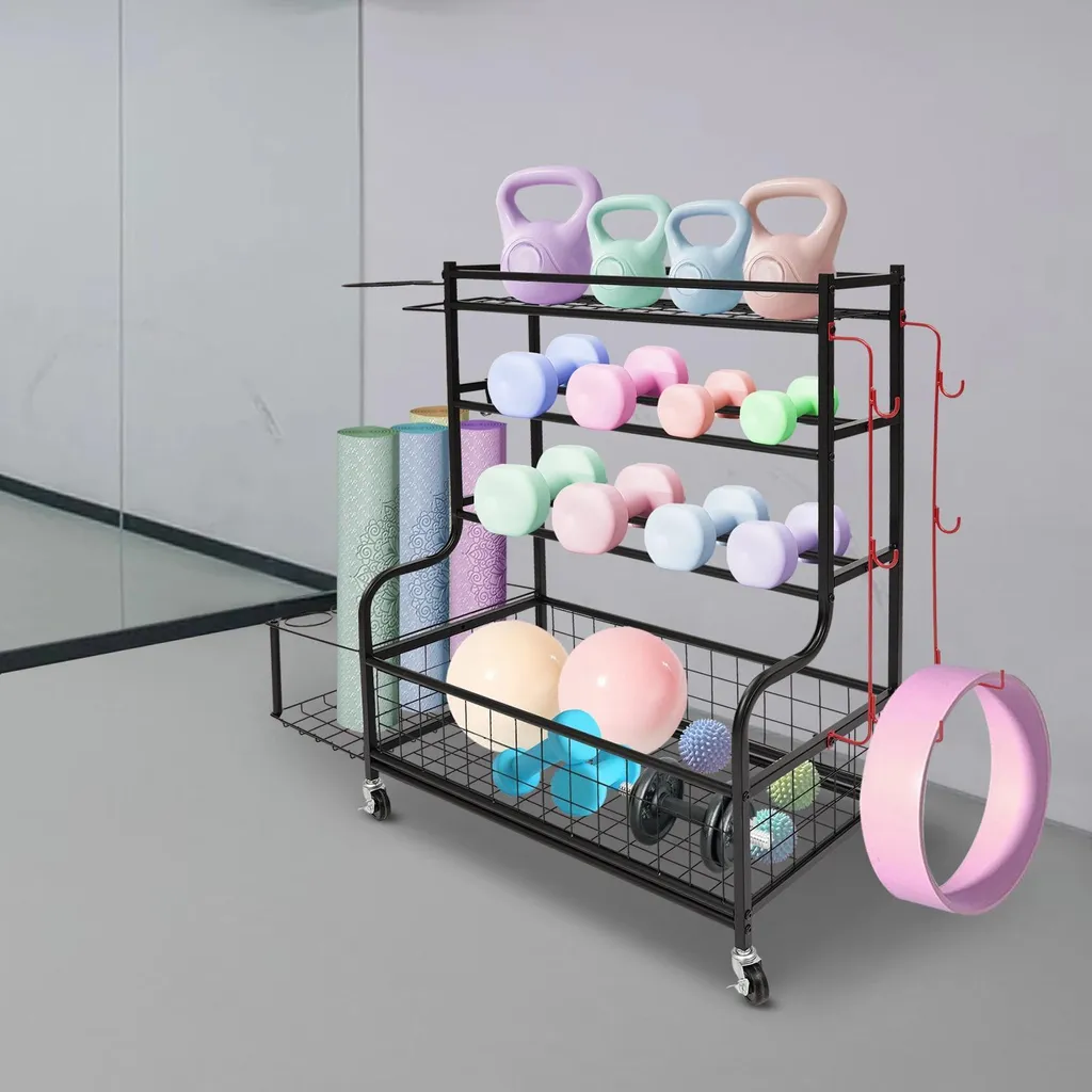 Support de rangement pour équipement de gym et fitness avec roulettes