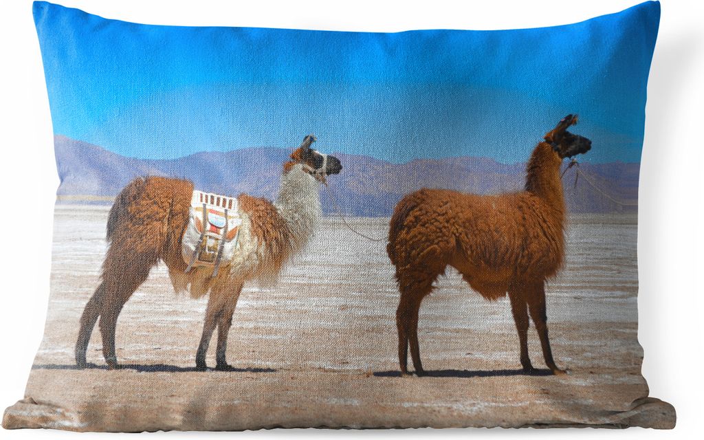 MuchoWow Outdoor Kissen - Lama - Wüste - Berge - 50x30 cm - Wetterfest - Lounge Kissen - Sofa kissen - Wohnzimmer Dekoration