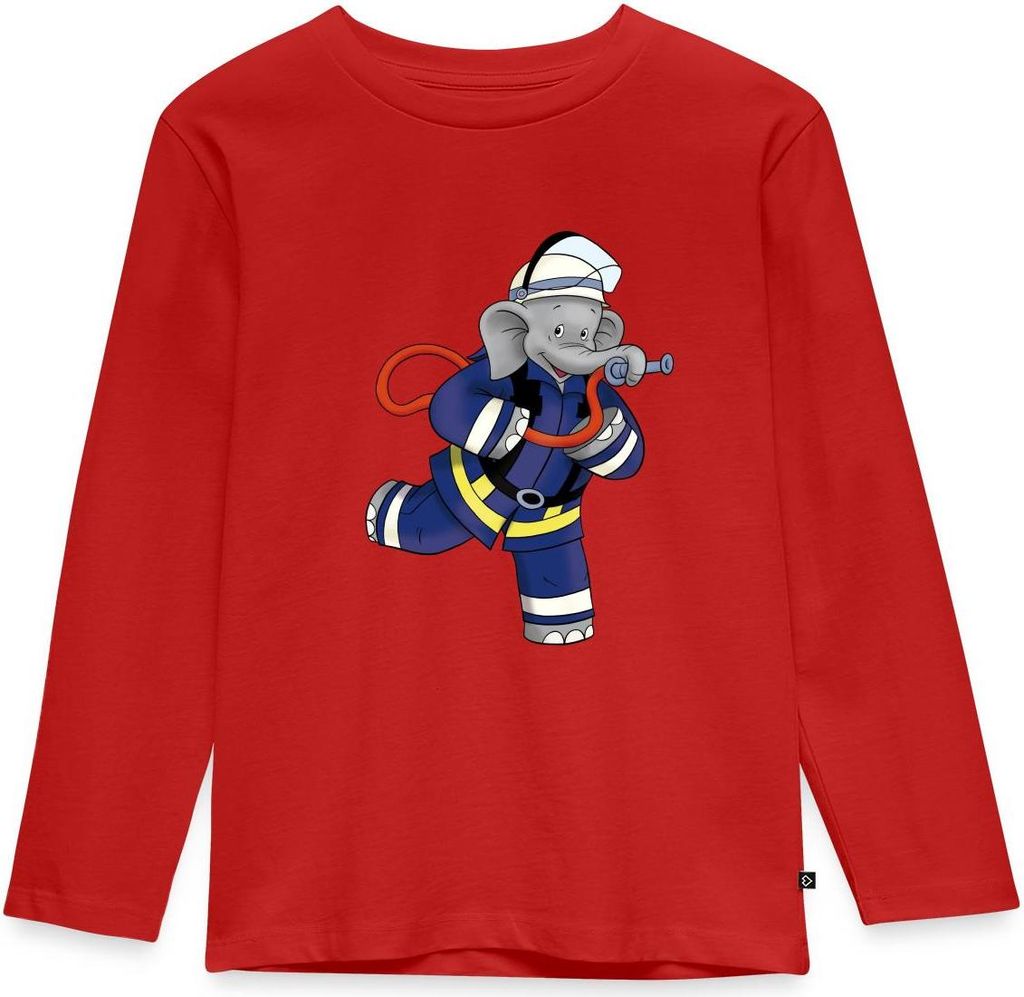 Spreadshirt Benjamin Blümchen Als Feuerwehrmann Kinder Premium Langarmshirt, 122/128 (6 Jahre), Rot
