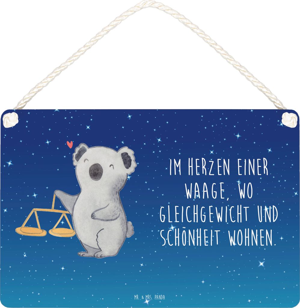 Mr. & Mrs. Panda Schild Waage Astrologie DIN A5 - Sternenhimmel Blau - Geschenk, wandtafel, kleine aufmerksamkeit, Sternzeichen, Tierkreiszeichen, ...
