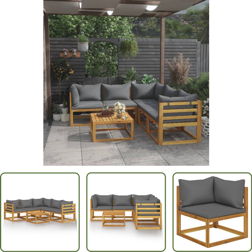 The Living Store 6-tlg. Garten-Lounge-Set mit Auflagen Massivholz Akazie