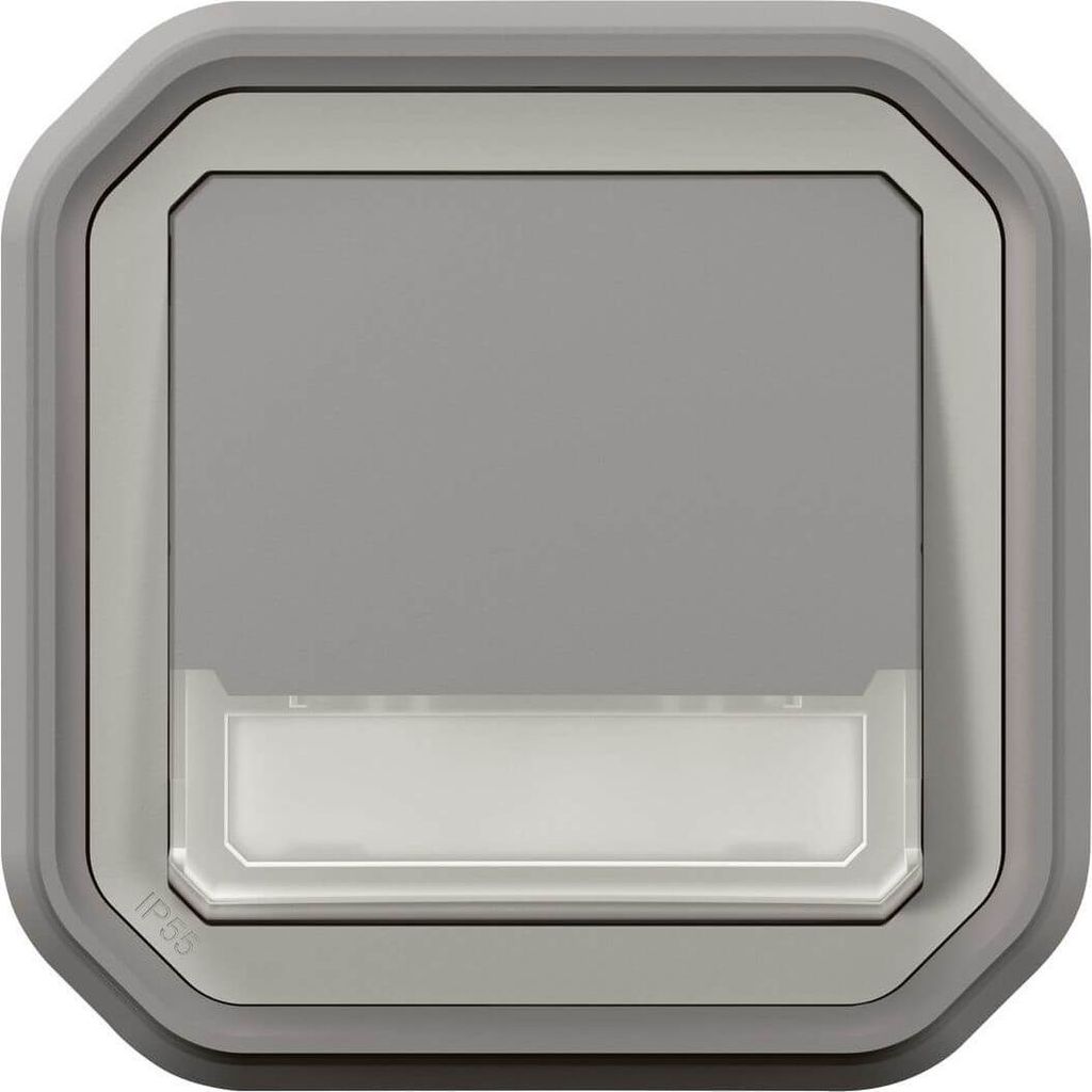 Legrand PLEXO New Feuchtraum Umschalt-Drucktaster, beleuchtet, mit Beschriftungshalter, Öffner + Schließer-Kontakt (NO+NC), 12V zum Verdrahten, g...