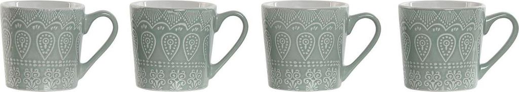 Satz von 4 Henkelbechern Home ESPRIT grün Steingut 360ml 9,5 x 13 x 9,2 cm Mandala