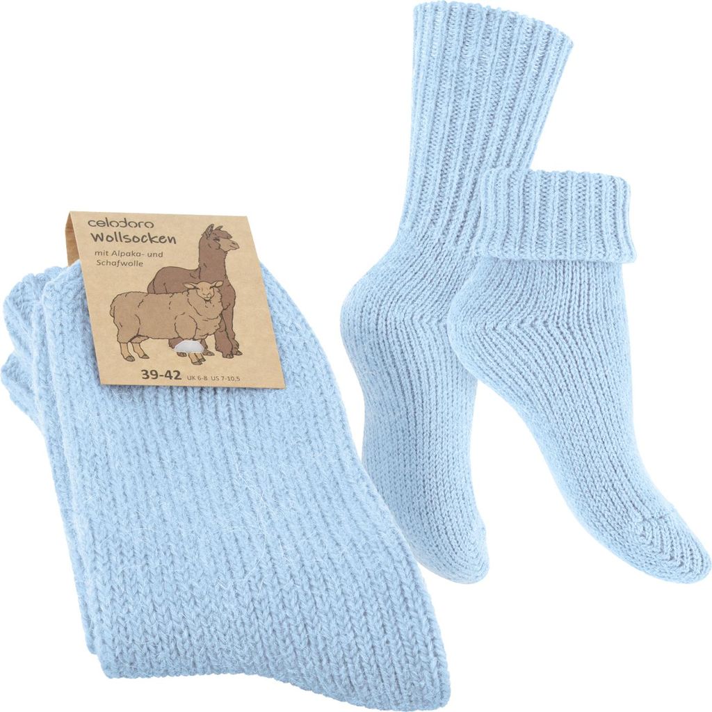 Celodoro Damen & Herren Wollsocken mit Umschlag (1 Paar) - Hellblau 35-38