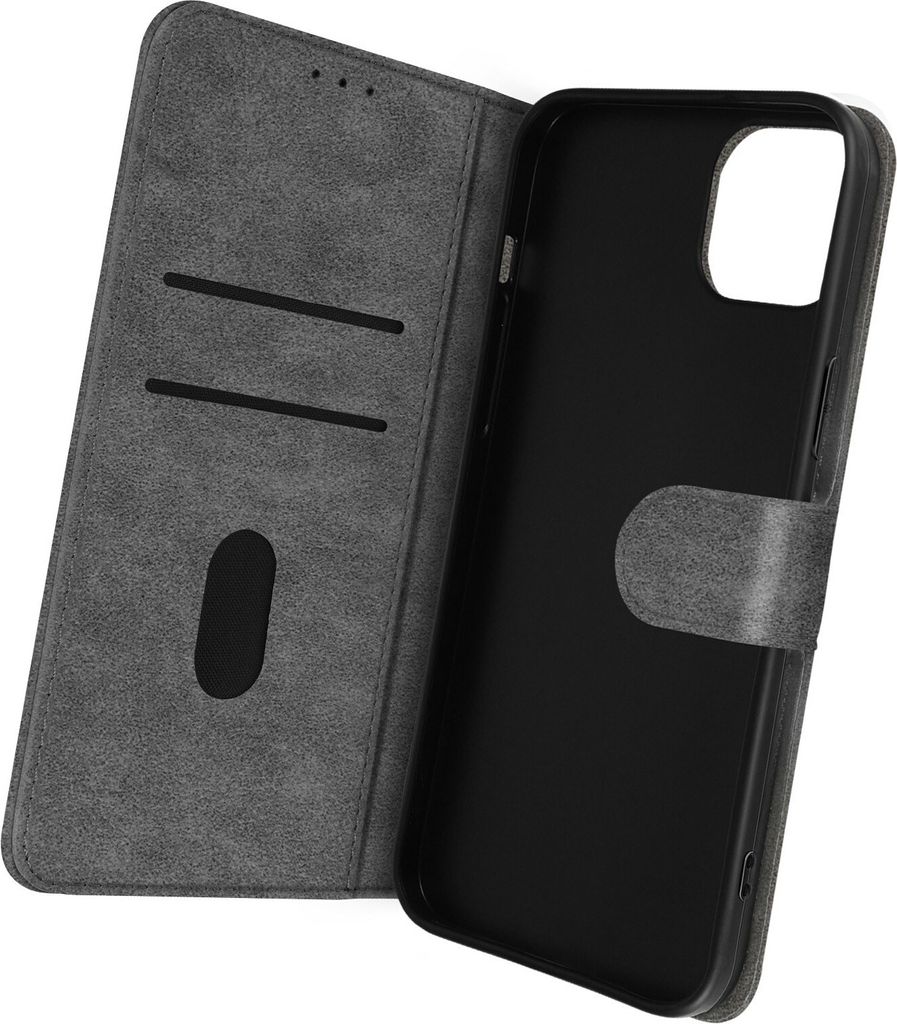 Etui Kunstleder mit Standfunktion für Apple iPhone 14 Plus – Dunkelgrau