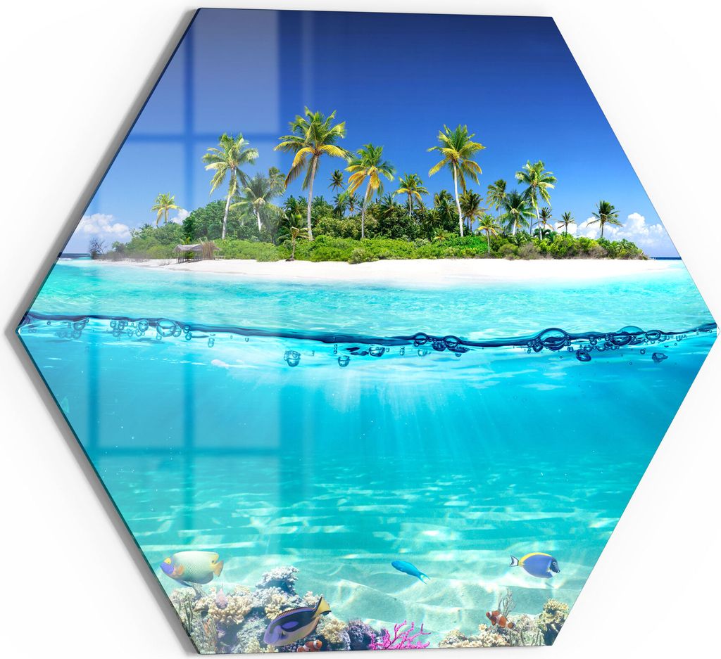 DEQORI Glasbild Echtglas 55x48 cm 'Insel im tropischen Meer' Wandbild Bild modern Deko