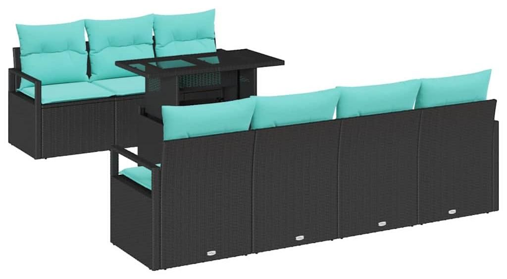 vidaXL Gartensofa-set mit Speicher 8 pcs Schwarz und Blau Poly-Rattan