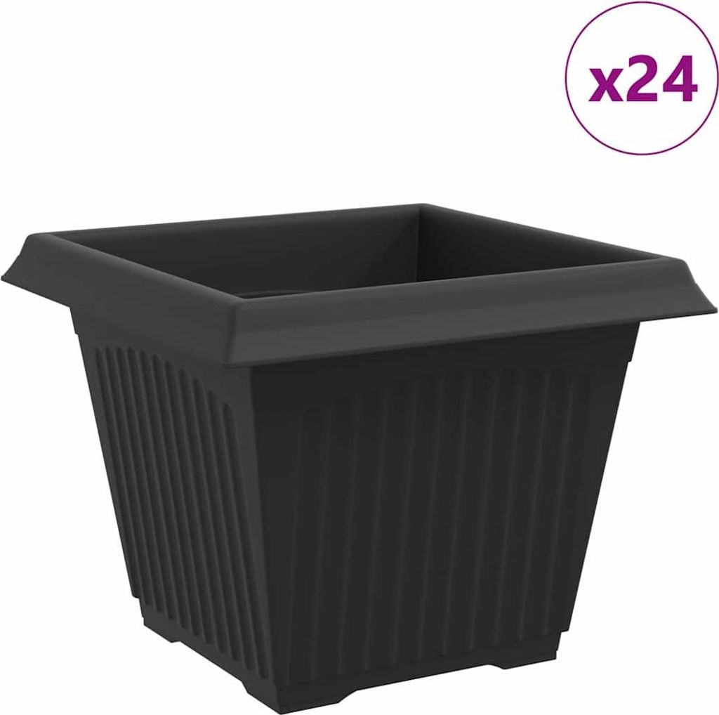 vidaXL Quadratischer Blumentopf 24 pcs Schwarz 28,5 x 28,5 x 22 cm