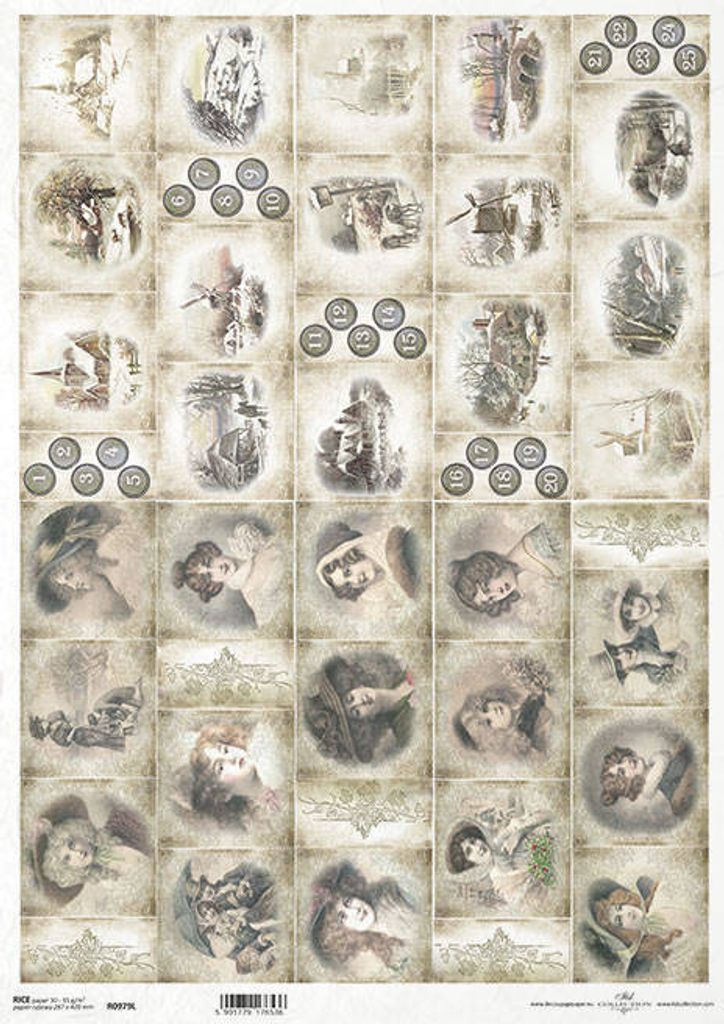 ITD Reispapier Decoupage Bastelpapier A3 0979L vintage, Adventskalender