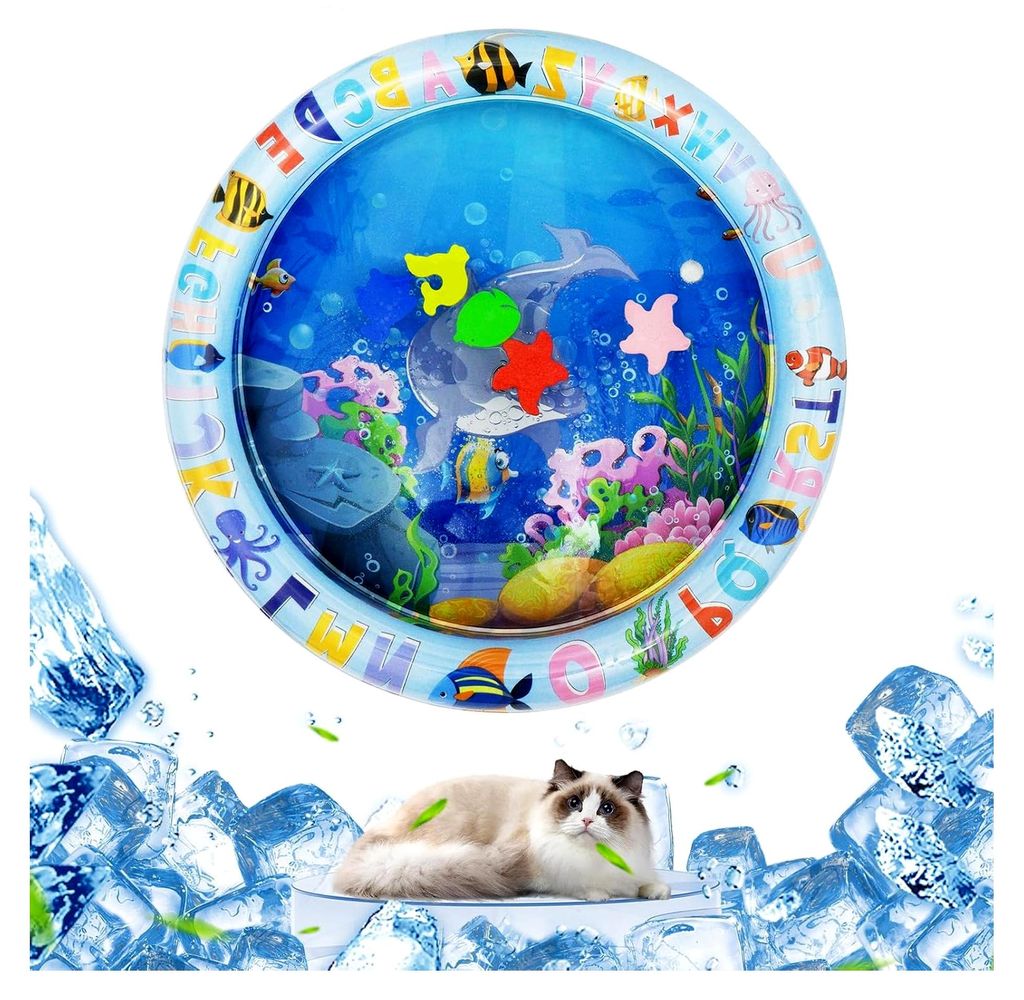 Wassersensor-Spielmatte für Katzen, auslaufsichere Wasserspielmatte für interaktives Katzenspielzeug, Haustier-Wasserbett für drinnen und drauß...