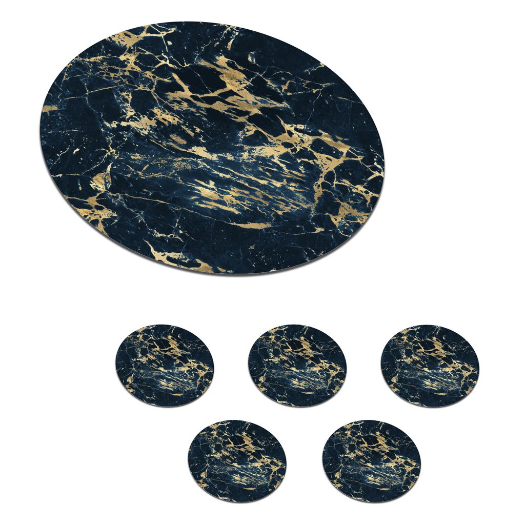 KitchenYeah Glasuntersetzer Rund 6er Set Gold - Gemustert - Marmor - Schick 10x10 cm Untersetzer für Gläser - Getränkeuntersetzer - Tischplatt...