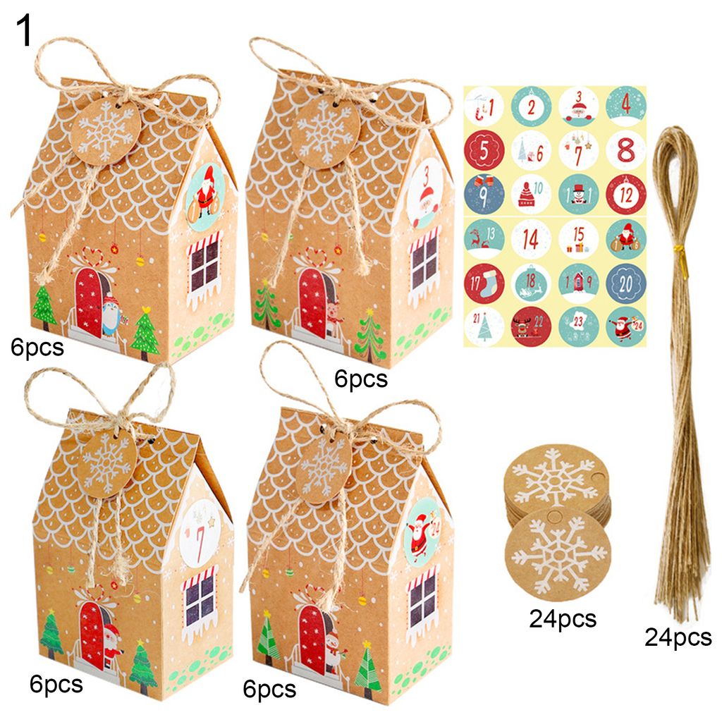 24 Sets Bonbaumtasche einfach zu versammeln Hausform Faux Kraft Papier Weihnachtsgeschenkverpackungsschachtel für Festival-1